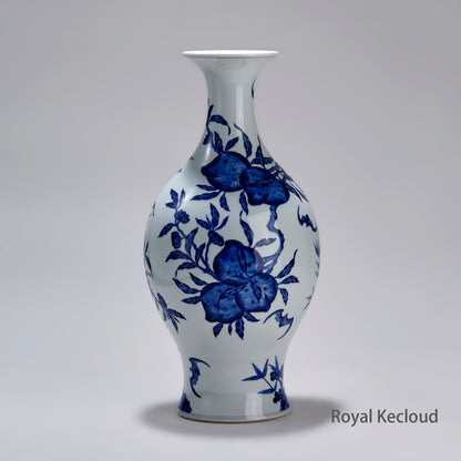 Qing Dynasty Blue and White Baluster 'Peaches' Porcelain Vase