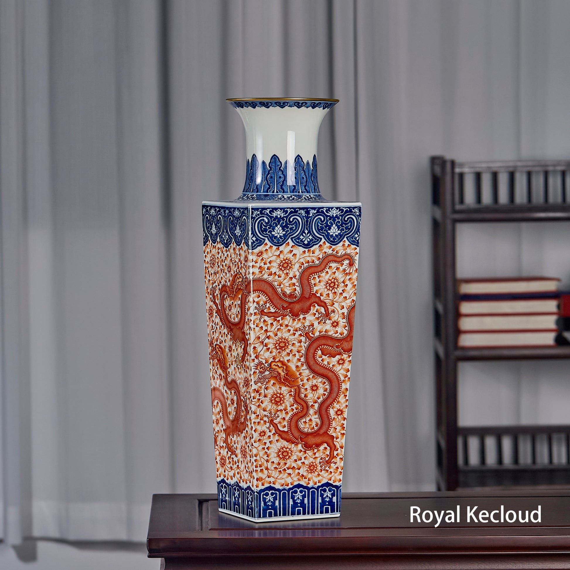Qing Dynasty Blue and White Iron-Red Porcelain Vase