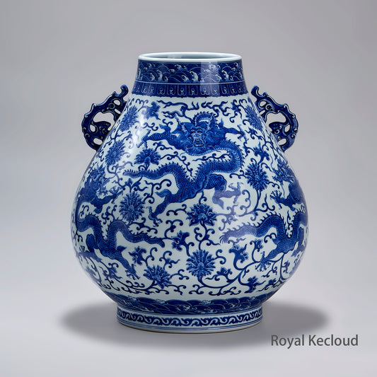 Qing Dynasty Emperor Blue and White Porcelain Vase | 'Dragon' Hu-Shaped