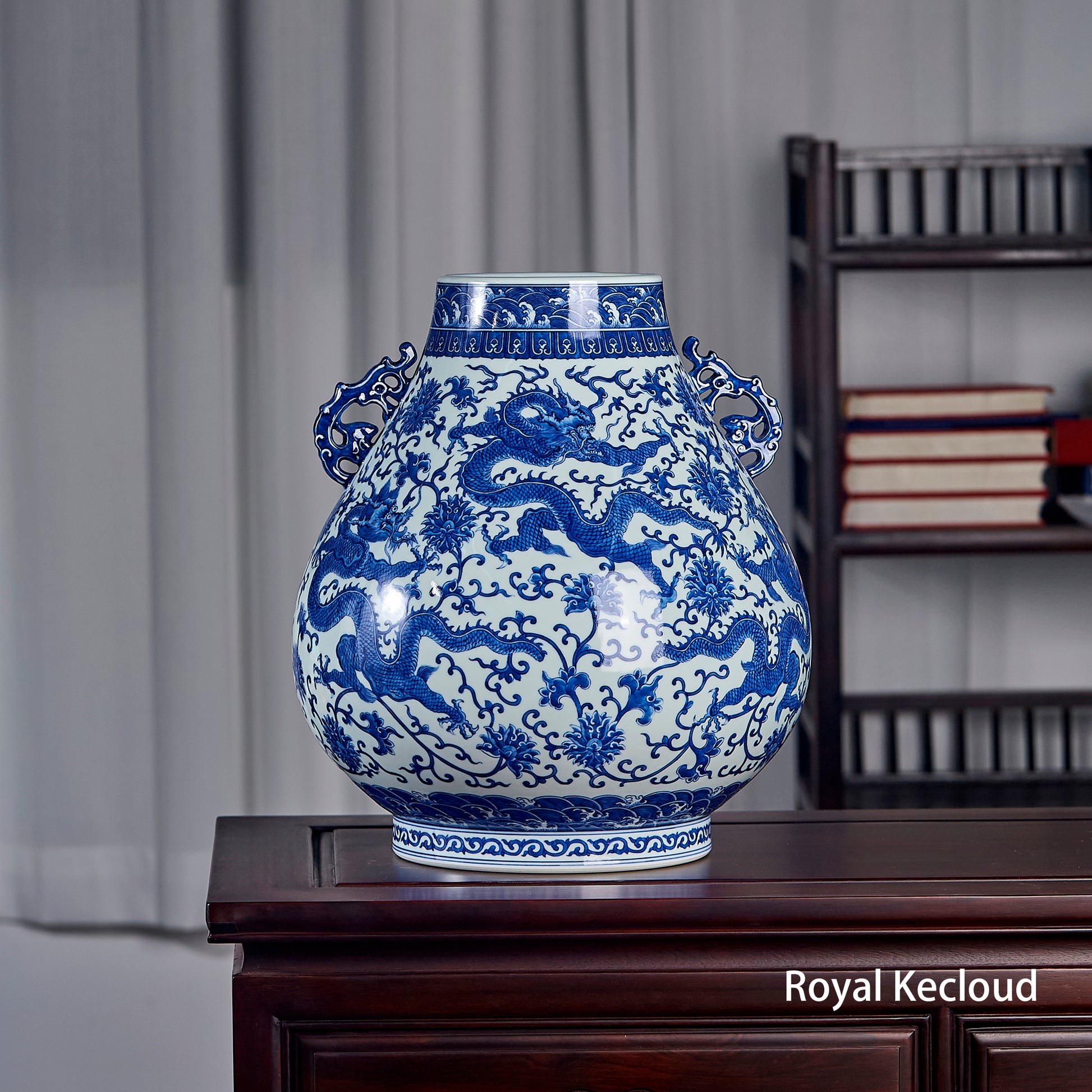Qing Dynasty Empire Blue and White 'Dragon' Hu-shaped Vase