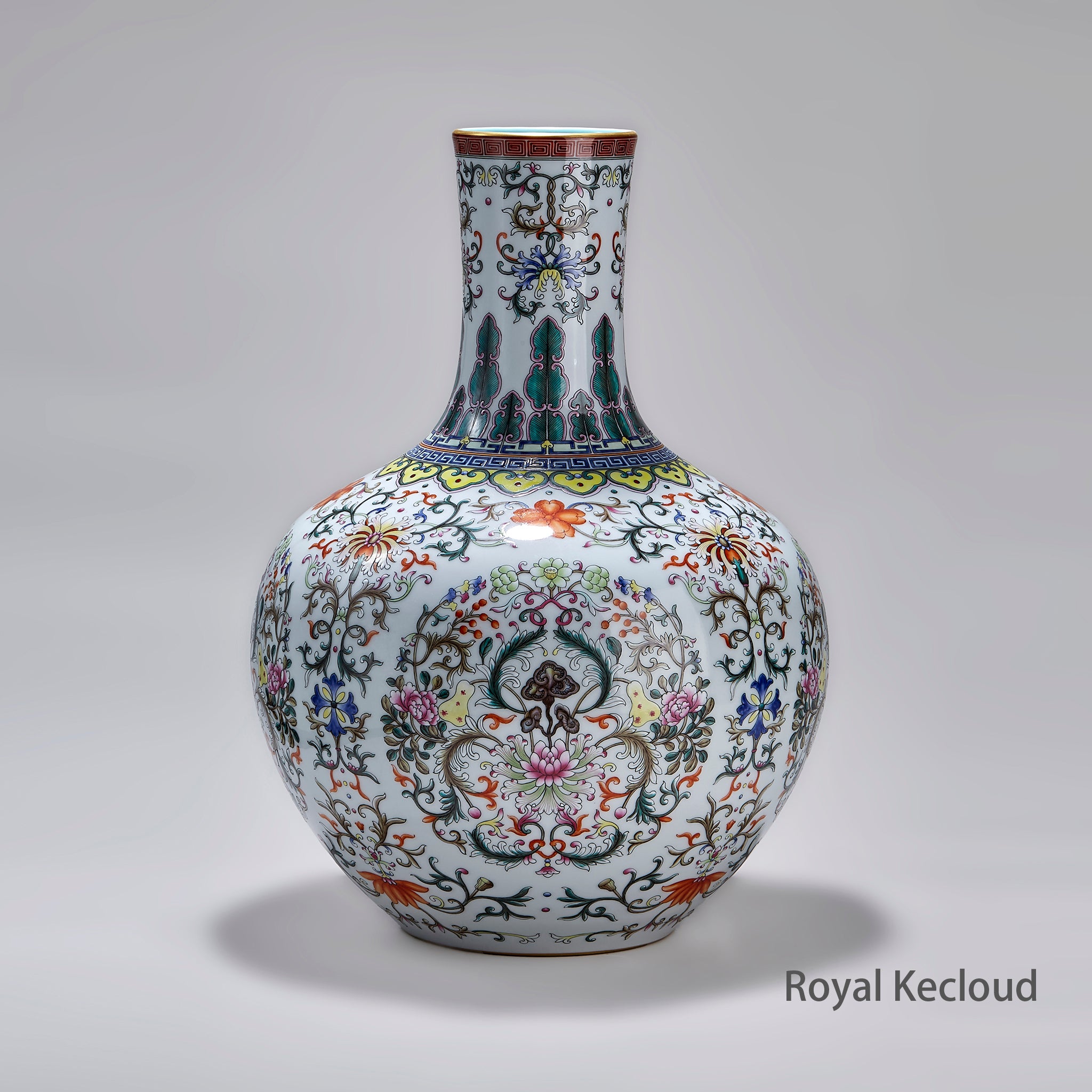 Qing Dynasty Imperial Famille Rose 'Florals' Porcelain Vase, TianQiuPing