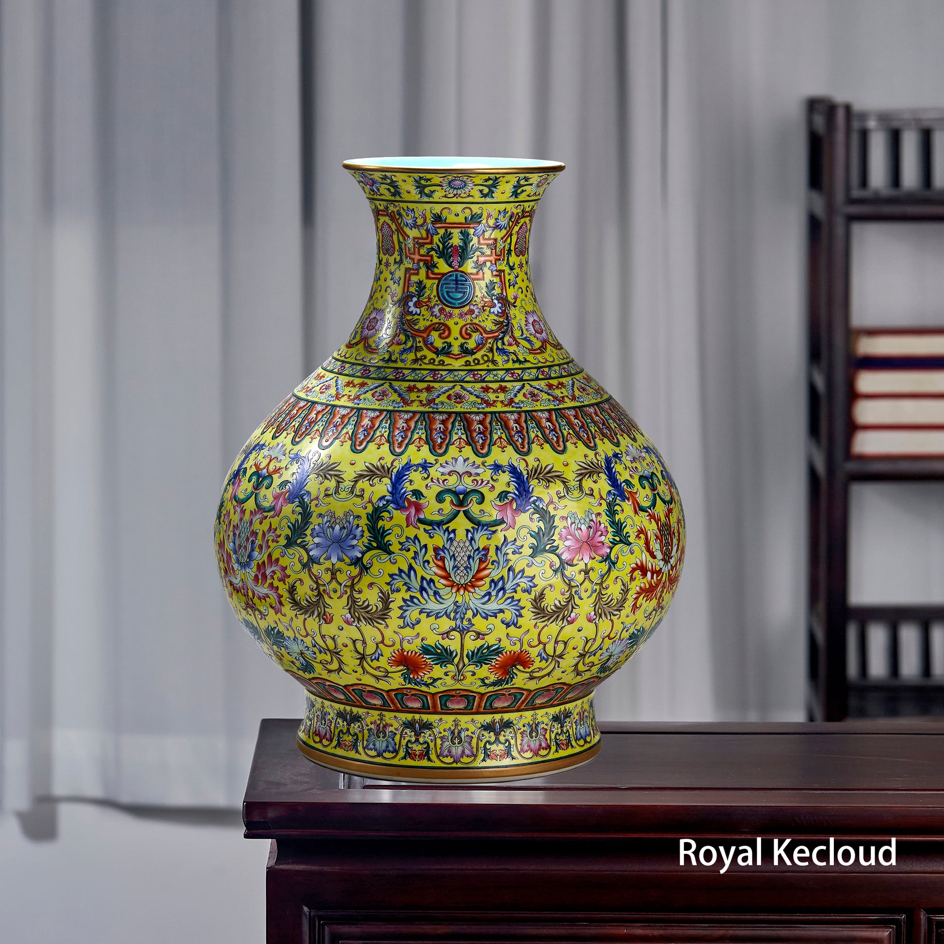 Qing Dynasty Yellow-Ground Famille Rose ‘Florals’ Porcelain Vase (Yuhuchun) – Qianlong Emperor
