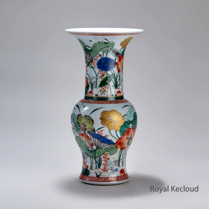 Royal Kangxi Wucai Lotus Pond Gu-Form Vase
