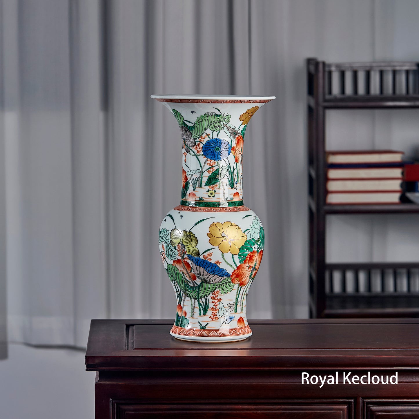 Royal Kangxi Wucai Lotus Pond Gu-Form Vase