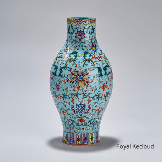 Royal Qianlong Turquoise Ground Twined Floral Porcelain Vase