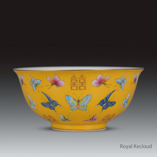 Royal Porcelain Bowl | Qing Dynasty Tongzhi | Yellow-Ground Famille Rose ‘Butterflies’