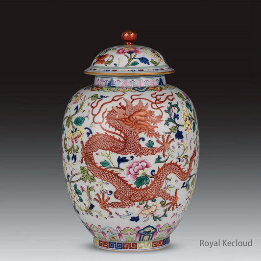 Royal Porcelain Vase and Cover | Qing Dynasty Jiaqing | Famille Rose ‘Dragon and Phoenix’