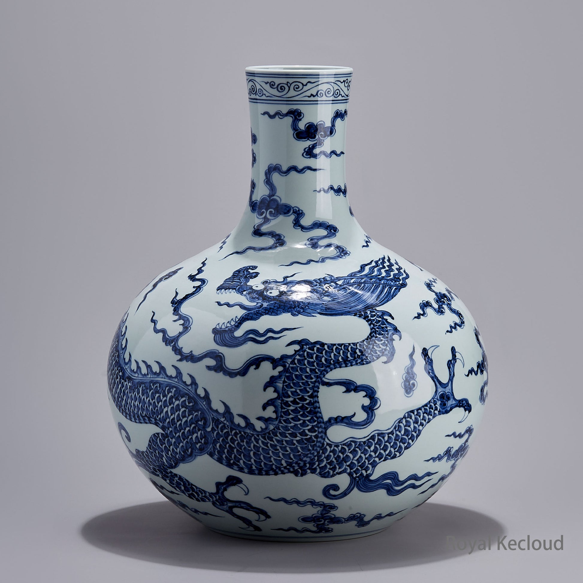 Imperial Ming Dynasty Yongle Emperor Blue-and-White Globular Porcelain Vase with ‘Dragon among Clouds’
