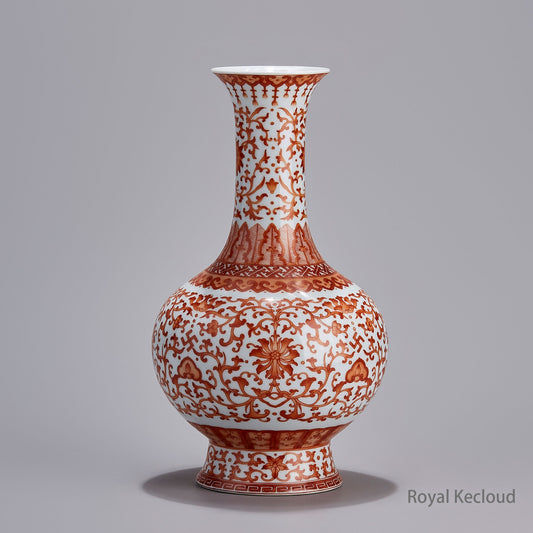 Chinese Royal Qing Dynasty Alum Red 'Lotus' Porcelain Vase