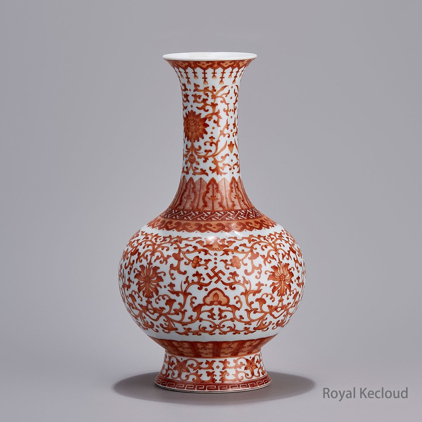 Jingdezhen Handmade Alum Red Porcelain Vase with Interlocking Lotus