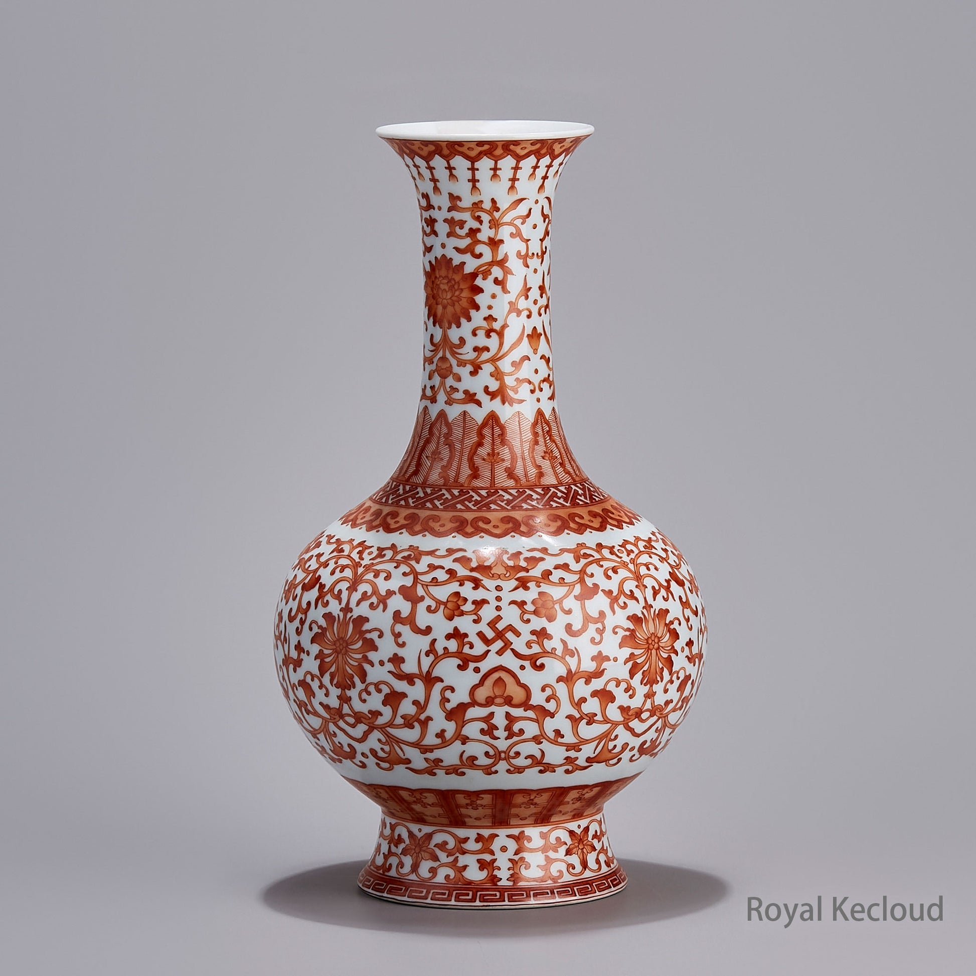 Jingdezhen Handmade Alum Red Porcelain Vase with Interlocking Lotus