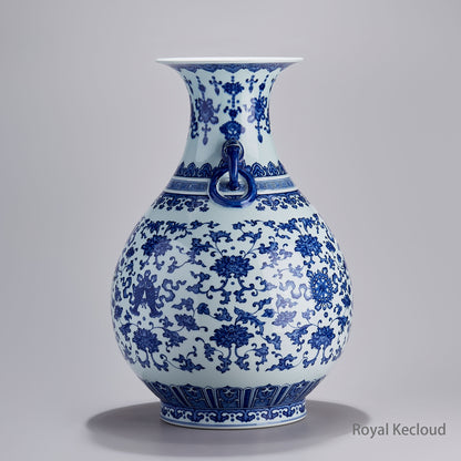 Blue-and-White 'BAJIXIANG' Pear-Shaped Porcelain Vase with Two Ears