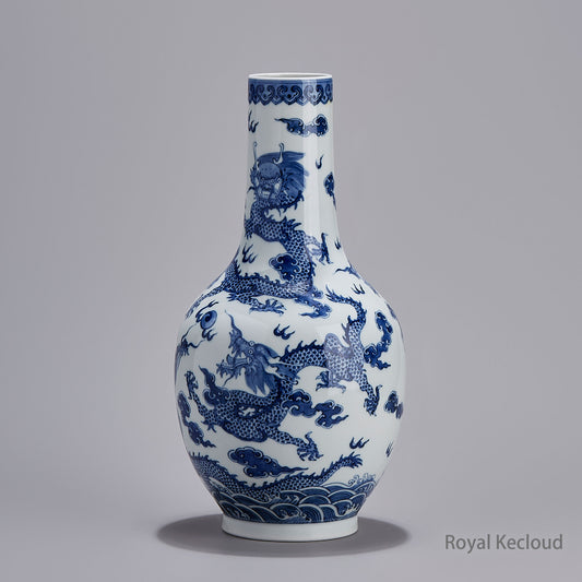  Jingdezhen Handmade Blue-and-white Globular Vase with Dragons