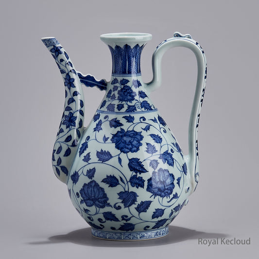 Jingdezhen Handmade Blue-and-white ’Peony Scroll' Porcelain Ewer