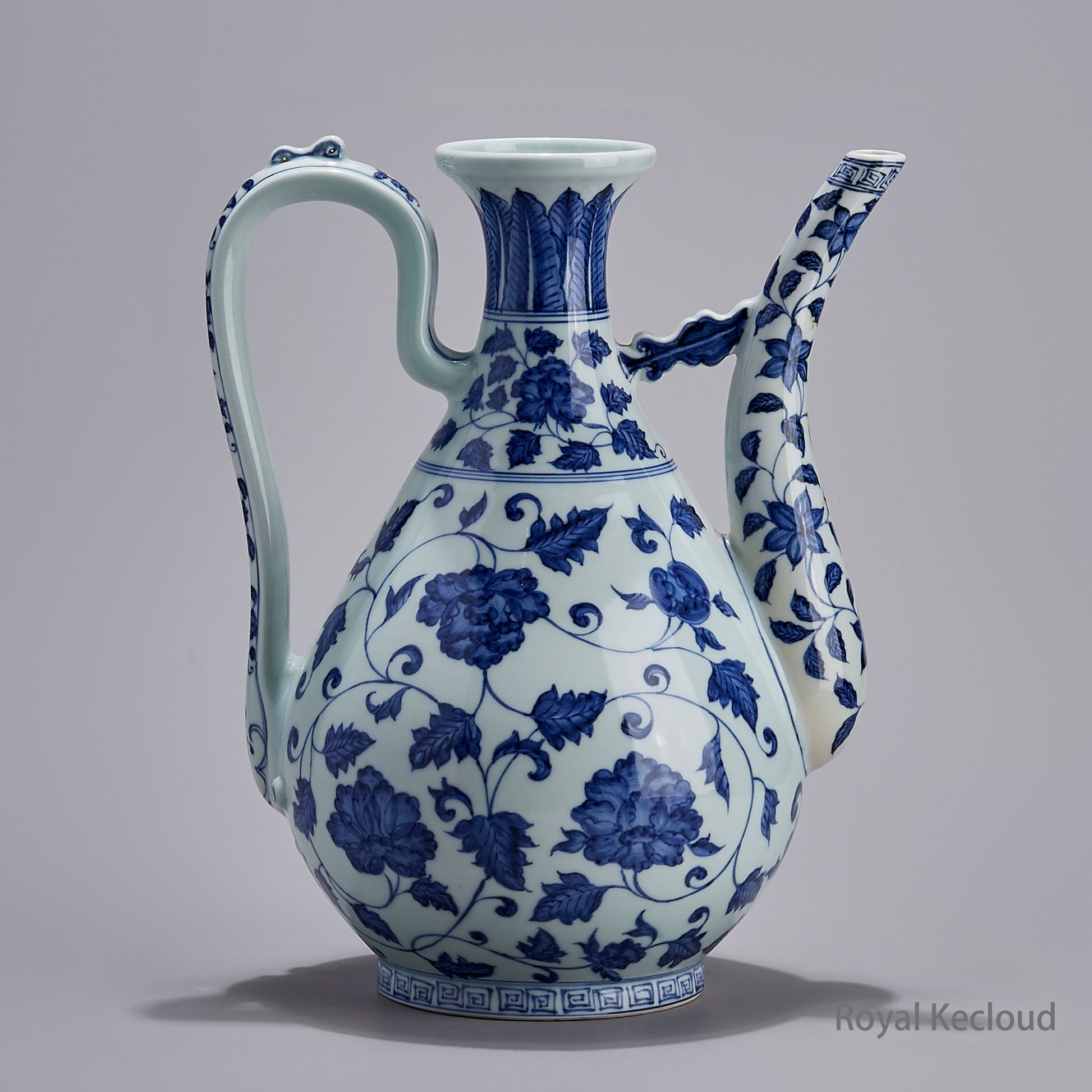 Jingdezhen Handmade Blue-and-white ’Peony Scroll' Porcelain Ewer
