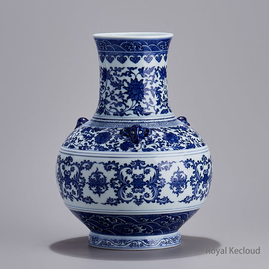 Royalkecloud Blue-and-white San Yang Kai Tai Vase, Zun