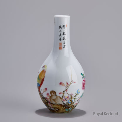 An Enameled 'Floral and Pheasant' Gallbladder-Shaped Vase, Jingdezhen Handmade Porcelain Vase
