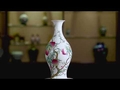 Porcelana real china - Jarrón de oliva Famille-Rose único con ocho melocotones