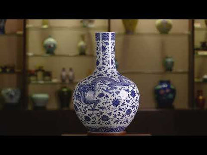 Chinese Ancient Royal Blue-and-White Porcelain Vase with 'Dragon among Flowers'